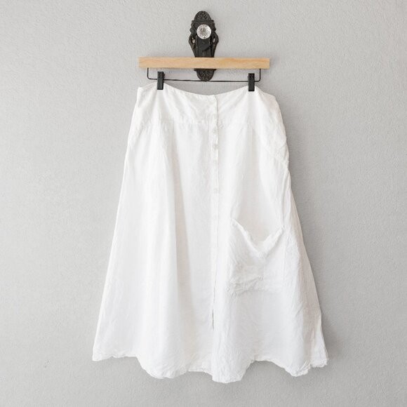 Cannisse Dresses & Skirts - Cannisse White Linen Skirt Size 10 Button Front Midi Minimalist European Flowy